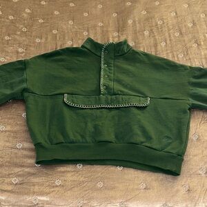 BDG Green Pullover Sweatshirt with Button Details